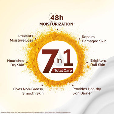 Mamaearth Ubtan Moisturizing Body Lotion with Turmeric & Saffron for Glowing Skin | 48H Moisturization | Nourishes Dry Skin | 7 in1 Total Care | 100% Natural Butter | Non-Greasy Smooth Skin | 400 ml